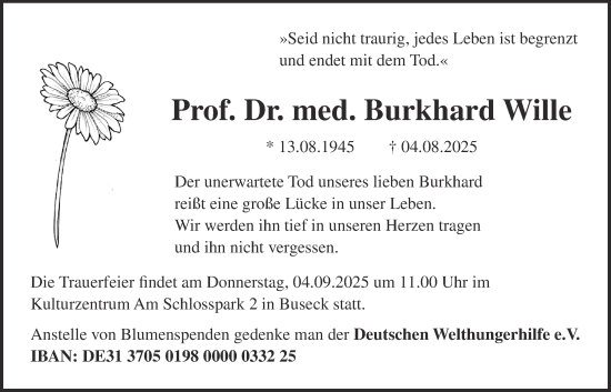 Traueranzeige von Burkhard Wille von Giessener Allgemeine, Alsfelder Allgemeine