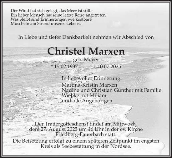 Traueranzeige von Christel Marxen von Wetterauer Zeitung