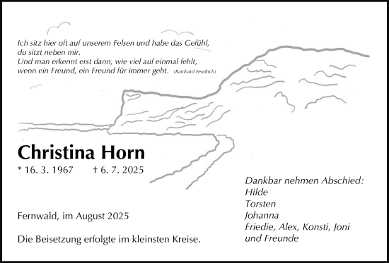 Traueranzeige von Christina Horn von Giessener Allgemeine, Alsfelder Allgemeine, Giessener Anzeiger