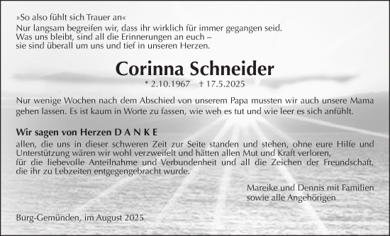 Traueranzeige von Corinna Schneider von Alsfelder Allgemeine, Oberhessische Zeitung