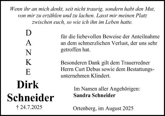 Traueranzeige von Dirk Schneider von Kreis-Anzeiger