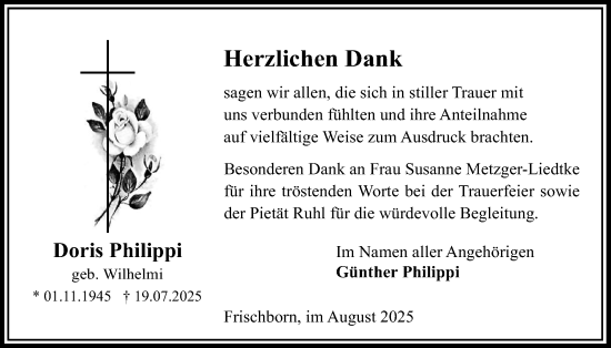 Traueranzeige von Doris Philippi von Lauterbacher Anzeiger, 