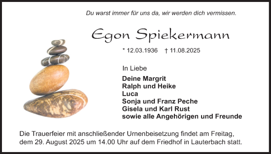 Traueranzeige von Egon Spiekermann von Lauterbacher Anzeiger