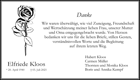 Traueranzeige von Elfriede Kloos von Bad Vilbel/Karben