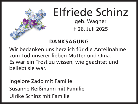 Traueranzeige von Elfriede Schinz von Wetterauer Zeitung