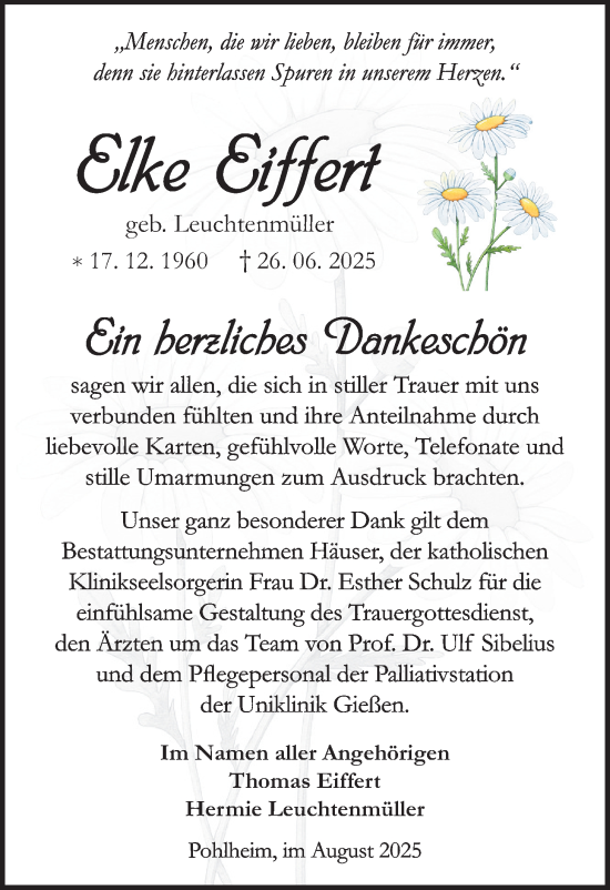 Traueranzeige von Elke Eiffert von Pohlheimer Nachrichten