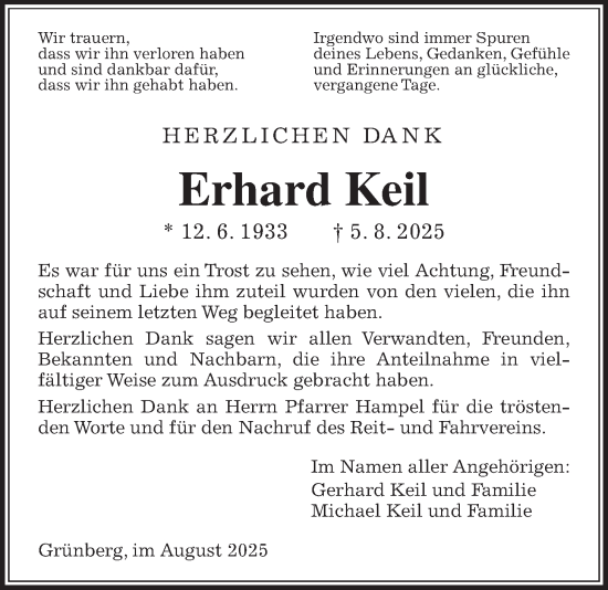 Traueranzeige von Erhard Keil von Giessener Anzeiger, Giessener Allgemeine, Alsfelder Allgemeine