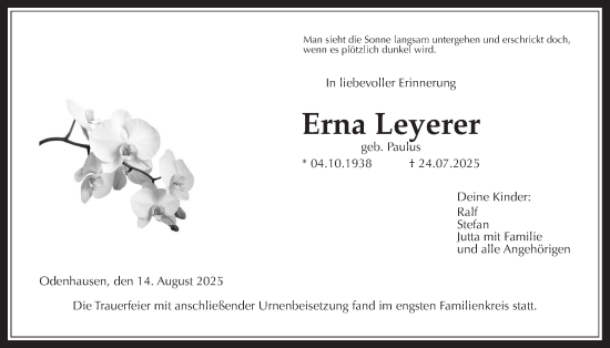 Traueranzeige von Erna Leyerer von Rabenauer Zeitung
