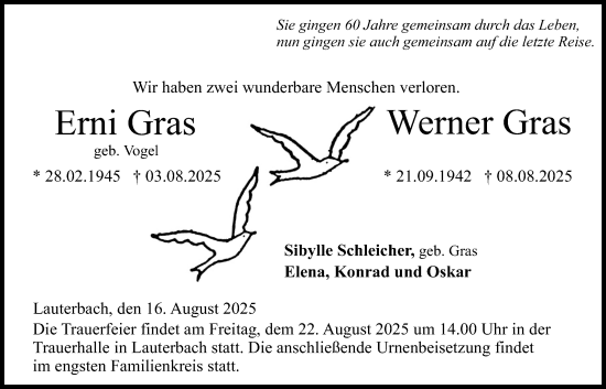 Traueranzeige von Erni Gras von Lauterbacher Anzeiger
