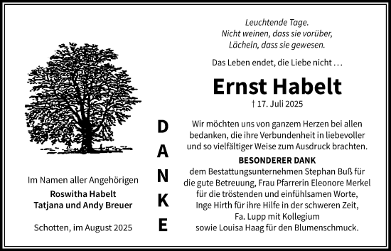 Traueranzeige von Ernst Habelt von Kreis-Anzeiger
