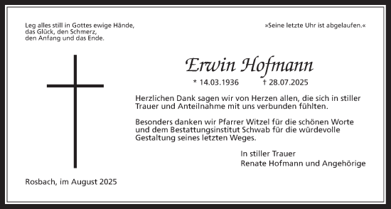 Traueranzeige von Erwin Hofmann von Wetterauer Zeitung