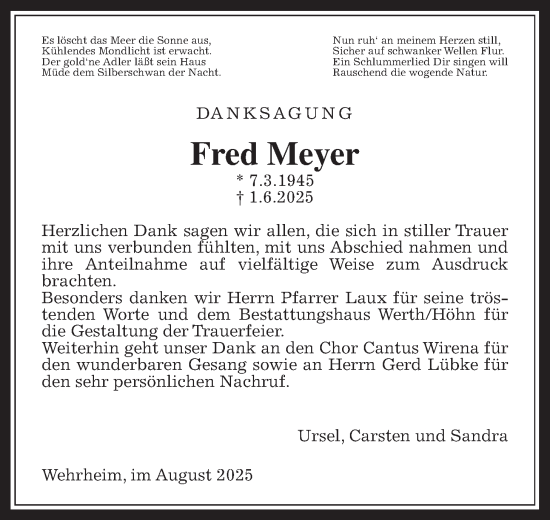 Traueranzeige von Fred Meyer von Usinger Anzeiger
