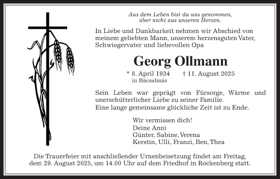 Traueranzeige von Georg Ollmann von Butzbacher Zeitung