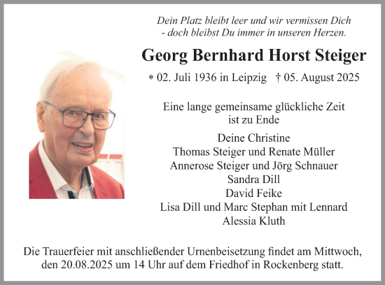 Traueranzeige von Georg Bernhard Horst Steiger von Butzbacher Zeitung