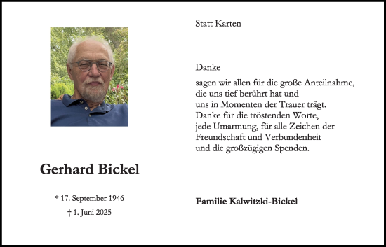 Traueranzeige von Gerhard Bickel von Wetterauer Zeitung