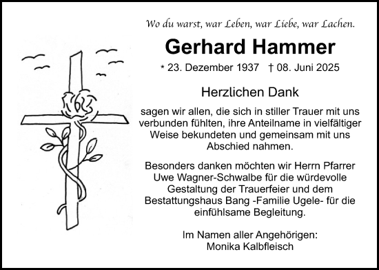 Traueranzeige von Gerhard Hammer von Butzbacher Zeitung