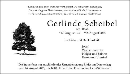 Traueranzeige von Gerlinde Scheibel von Wetterauer Zeitung