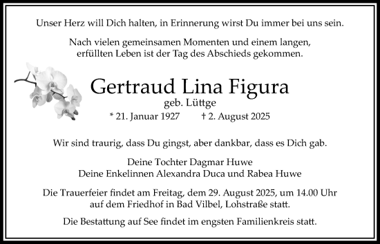 Traueranzeige von Gertraud Lina Figura von Bad Vilbel/Karben