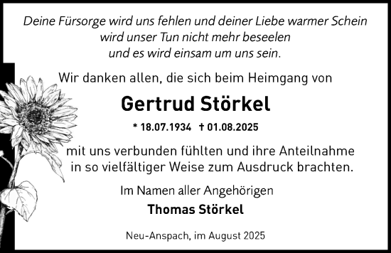 Traueranzeige von Gertrud Störkel von Usinger Anzeiger