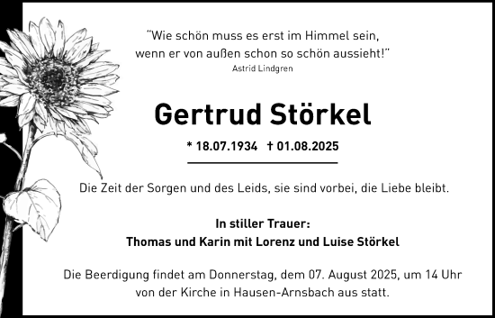Traueranzeige von Gertrud Störkel von Usinger Anzeiger