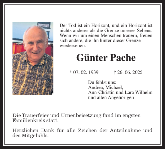 Traueranzeige von Günter Pache von Kreis-Anzeiger