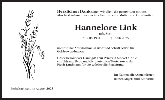Traueranzeige von Hannelore Link von Kreis-Anzeiger