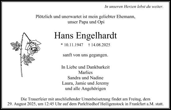 Traueranzeige von Hans Engelhardt von Bad Vilbel/Karben