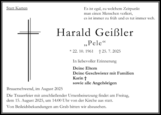 Traueranzeige von Harald Geißler von Oberhessische Zeitung