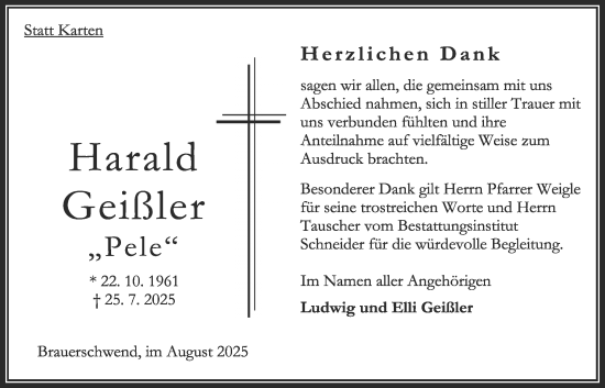 Traueranzeige von Harald Geißler von Oberhessische Zeitung