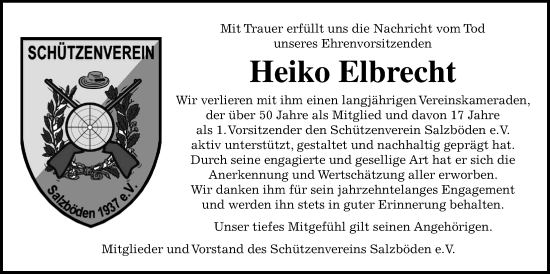 Traueranzeige von Heiko Elbrecht von Giessener Allgemeine, Alsfelder Allgemeine