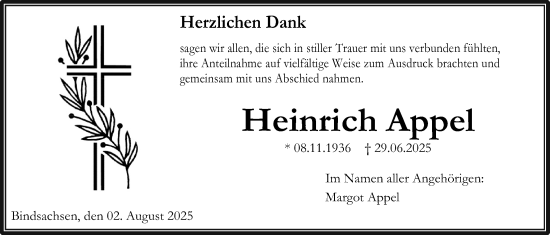 Traueranzeige von Heinrich Appel von Kreis-Anzeiger