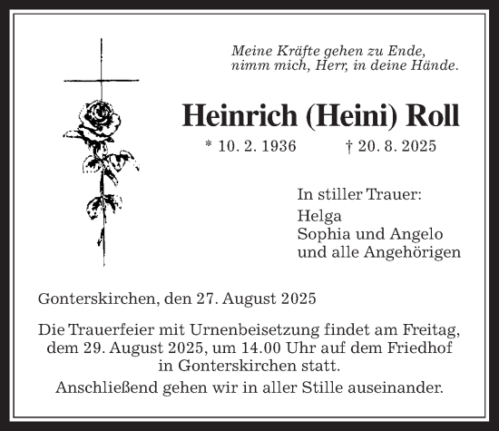 Traueranzeige von Heinrich Roll von Laubacher Anzeiger