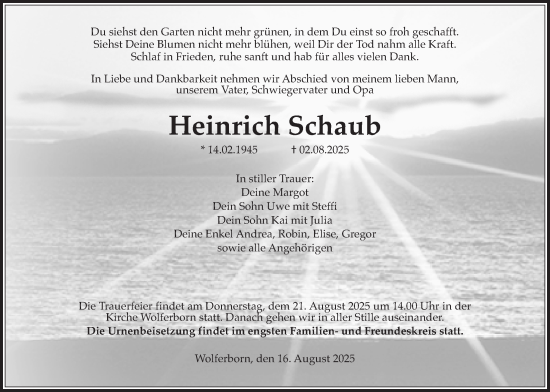Traueranzeige von Heinrich Schaub von Kreis-Anzeiger