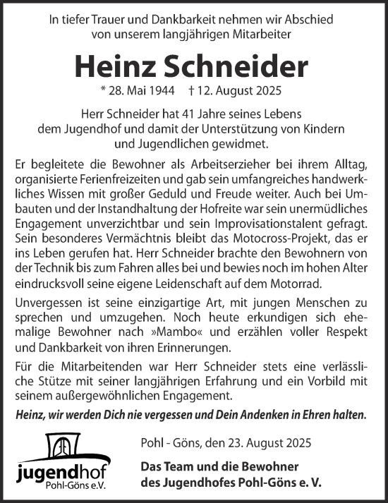 Traueranzeige von Heinz Schneider von Butzbacher Zeitung