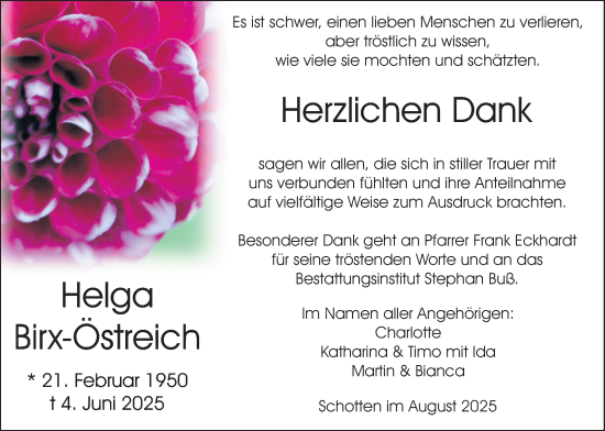 Traueranzeige von Helga Birx-Ostreich von Kreis-Anzeiger