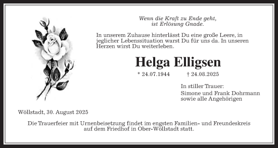 Traueranzeige von Helga Elligsen von Wetterauer Zeitung