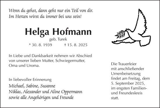 Traueranzeige von Helga Hofmann von Giessener Allgemeine, Alsfelder Allgemeine