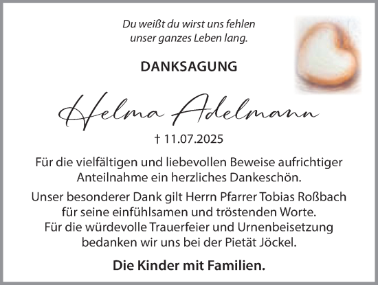 Traueranzeige von Helma Adelmann von Wetterauer Zeitung