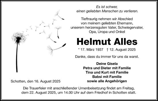 Traueranzeige von Helmut Alles von Kreis-Anzeiger