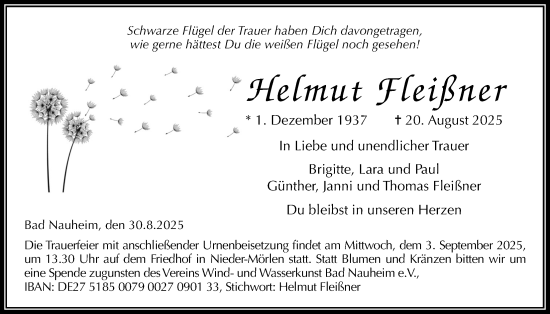 Traueranzeige von Helmut Fleißner von Wetterauer Zeitung