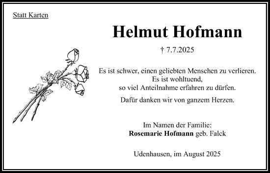 Traueranzeige von Helmut Hofmann von Oberhessische Zeitung