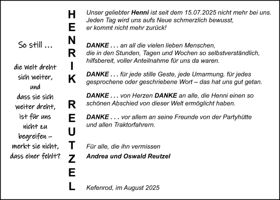 Traueranzeige von Henni Reutzel von Kreis-Anzeiger