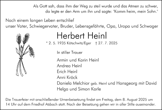 Traueranzeige von Herbert Heinl von Giessener Allgemeine, Alsfelder Allgemeine, Giessener Anzeiger, Giessener Allgemeine, Alsfelder Allgemeine, Giessener Anzeiger