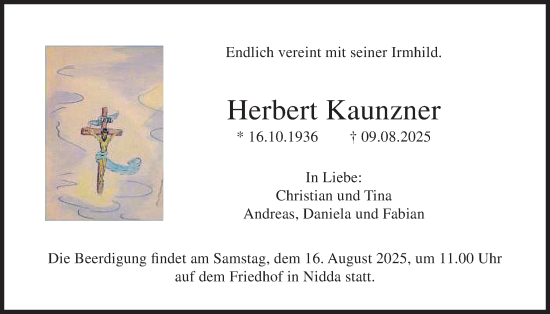 Traueranzeige von Herbert Kaunzner von Kreis-Anzeiger