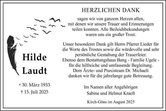 Traueranzeige von Hilde Laudt von Butzbacher Zeitung