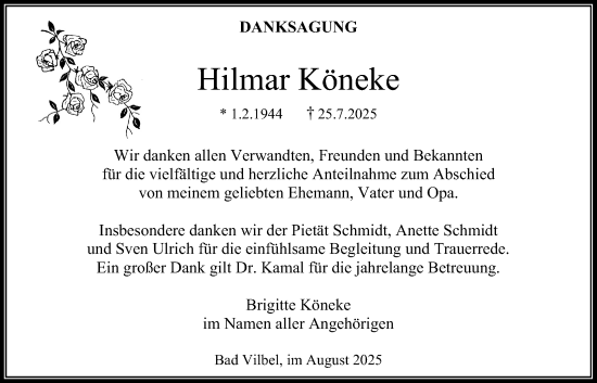 Traueranzeige von Hilmar Köneke von Bad Vilbel/Karben