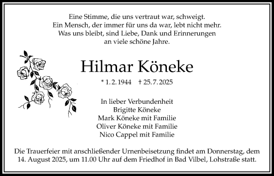 Traueranzeige von Hilmar Köneke von Bad Vilbel/Karben