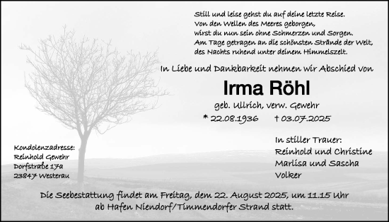 Traueranzeige von Irma Röhl von Wetterauer Zeitung