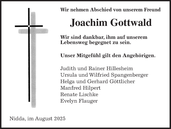 Traueranzeige von Joachim Gottwald von Kreis-Anzeiger