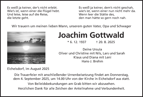 Traueranzeige von Joachim Gottwald von Kreis-Anzeiger